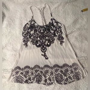 Decree Floral Design Racerback Embroidered Tank Top with Braided Accent on back